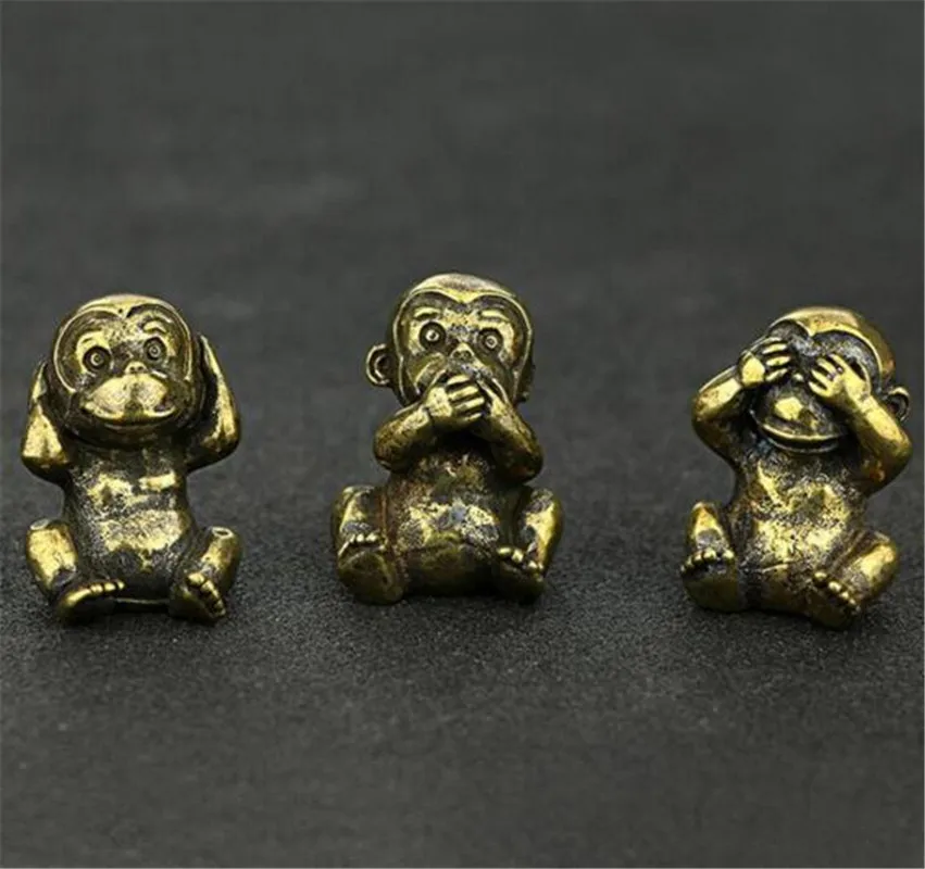 Медная статуя из китайской латуни резные зодиаки животные Маленькая обезьяна