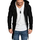 Мужская толстовка с капюшоном, однотонная уличная одежда с длинным рукавом, на молнии