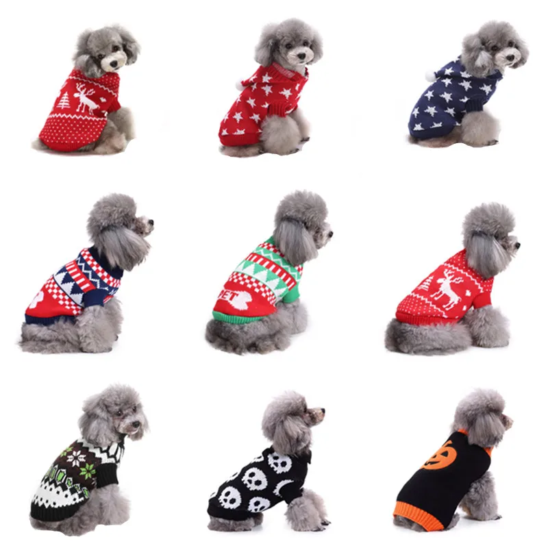 Новогодний для домашних собак одежда осень зима пальто маленьких кошек чихуахуа