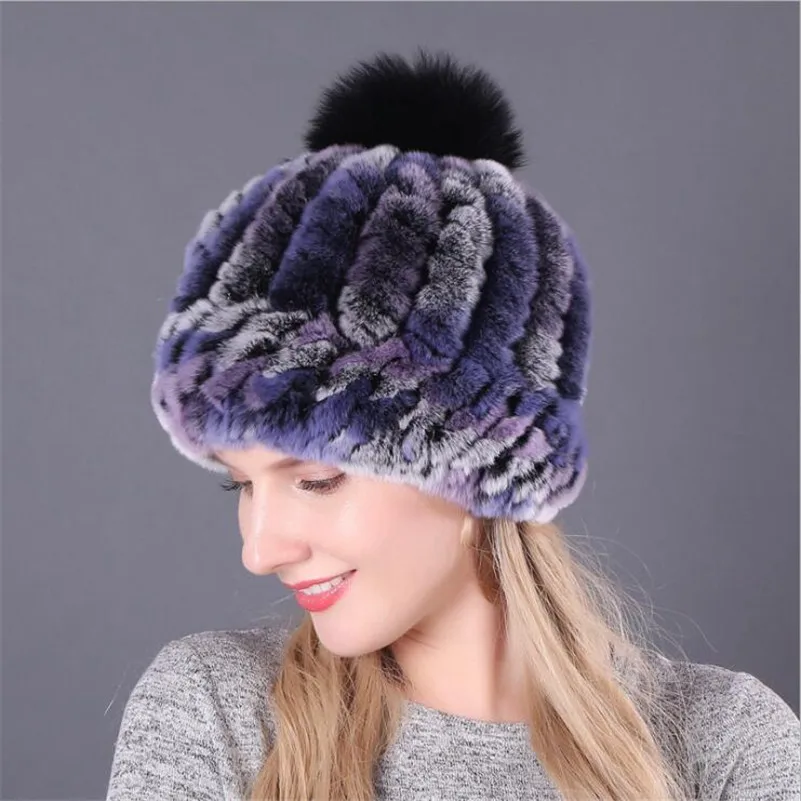 Зимние шапки для женщин модные Серые толстые теплые вязаные с натуральным