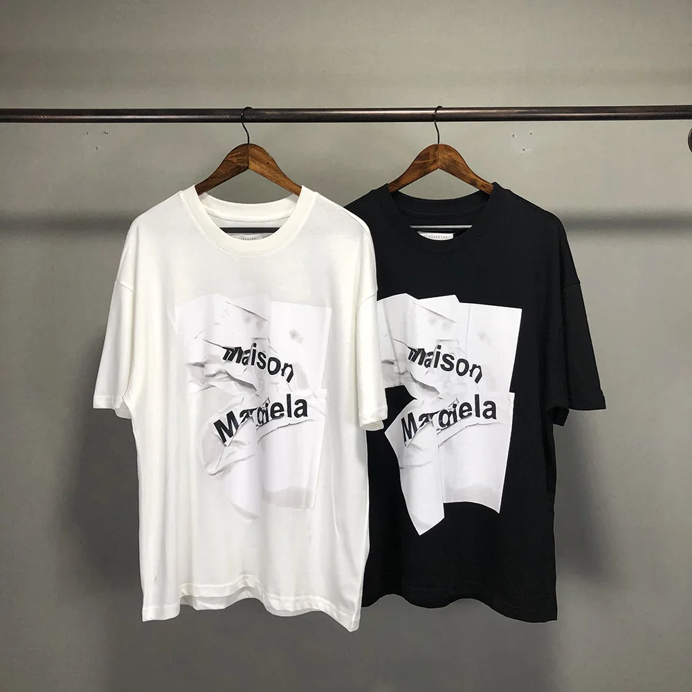 

Number Logo Print Folded Paper Ball Letter Print T shirt Men Women Loose Female Short Sleeve T-shirt European American Size