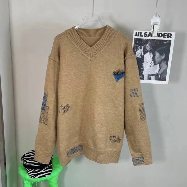 

Embroidery Ader Error V Neck Sweater Men Women Heavy Fabric Wool Pullover Sweatshirt