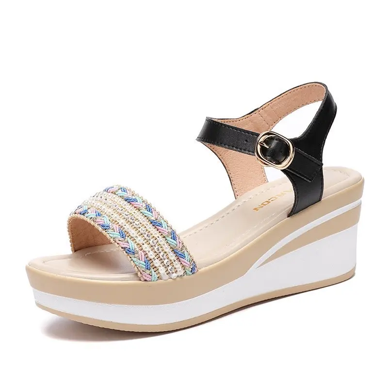 

Summer Shoes woman Platform Wedges Heel Soft Leather Casual Open Toe Sandals Women With 35-40