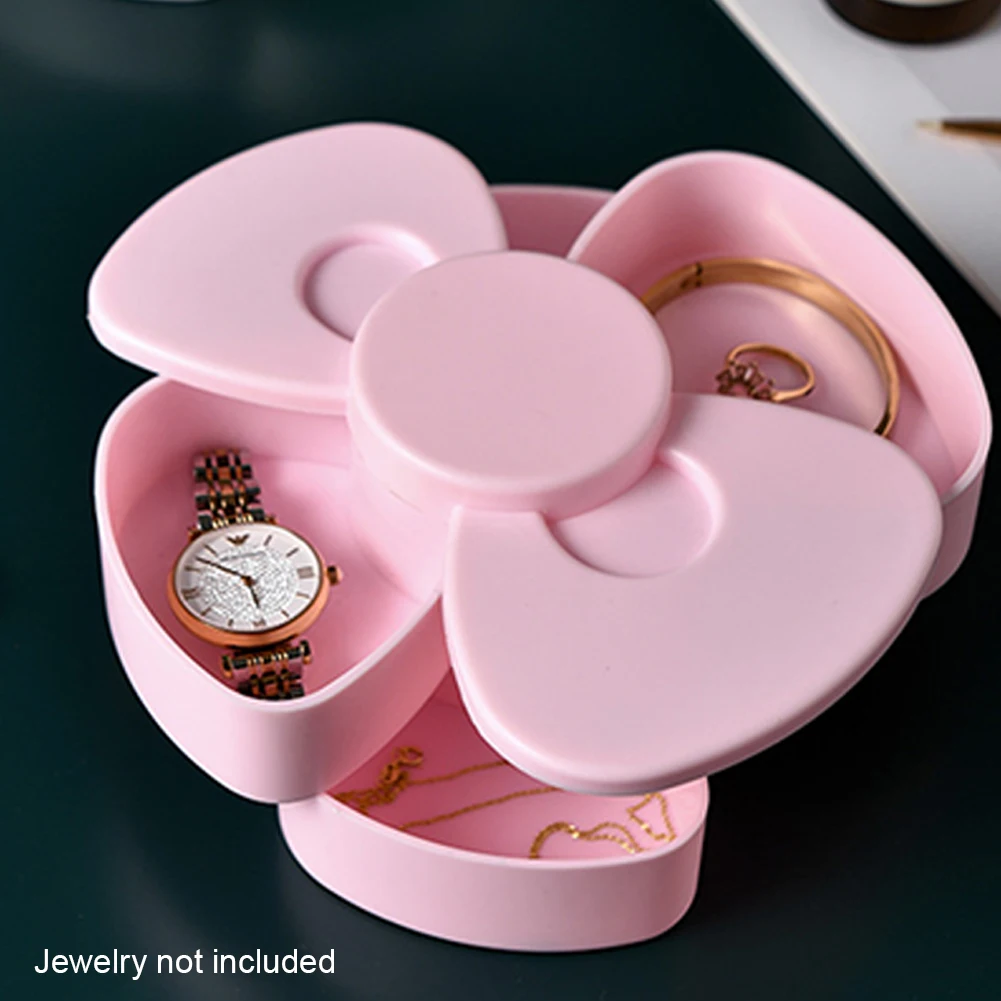 

2 Layers Home Gift Desk Decoration Headwear Earrings ABS Necklace Holder Jewelry Storage Box Bowknot Shape 360 Degree Rotatable