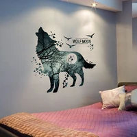 shijuekongjian horrific wolf moon forest wall stickers diy animal mural decals for kids room dormitory baby bedroom decoration