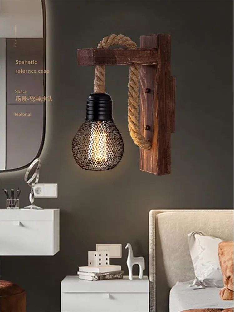 Industrial Retro Wall Lamp E27 American LOFT wood LED Corridor Balcony Light for Indoor Fixtures wooden base | Лампы и освещение