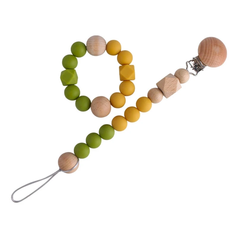 

2Pcs Baby Pacifier Clip Chain Nipple Dummy Clip Holder Silicone Beads Bracelet A2UB