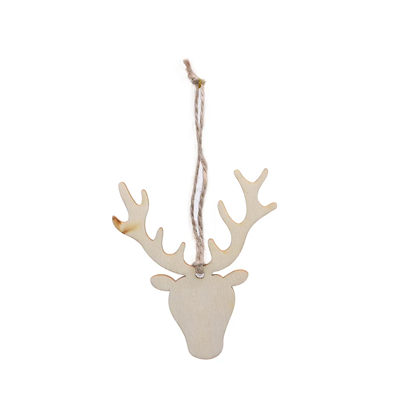 B03-10pcsDeer Head 10 шт., Деревянные Подвески с изображением Прыгающего оленя, рождественской елки, лося, снеговика, ангела, для дома, Рождества, Нового года, подвесные украшения, подарочные аксессуары - Цвет: B03-10pcsDeer Head