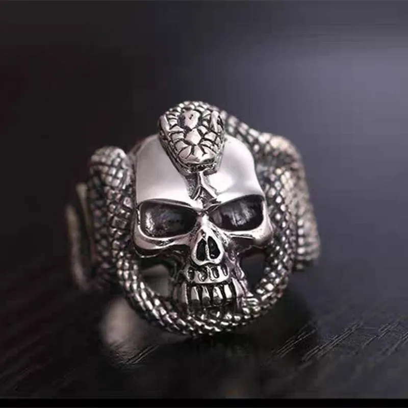 

Vintage Style Snake Man Ring Devil Skull Biker Man Ring