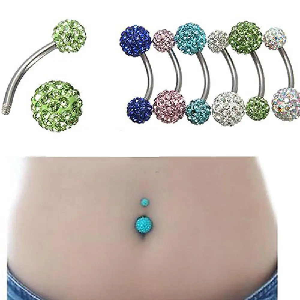 

50% Hot Sale 14G Stainless Steel Rhinestone Ball Navel Belly Bar Ring Body Piercing