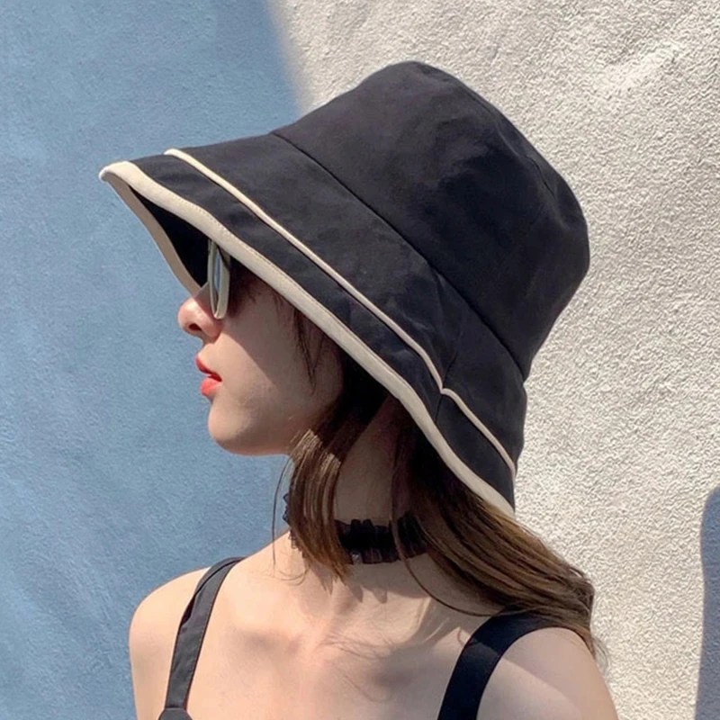 

Women Sun Hat Large Brim Reversible Casual Cotton Two Side Wear Beach Summer Hat Wide Brim Floral Fishing Female Bucket Hat Cap