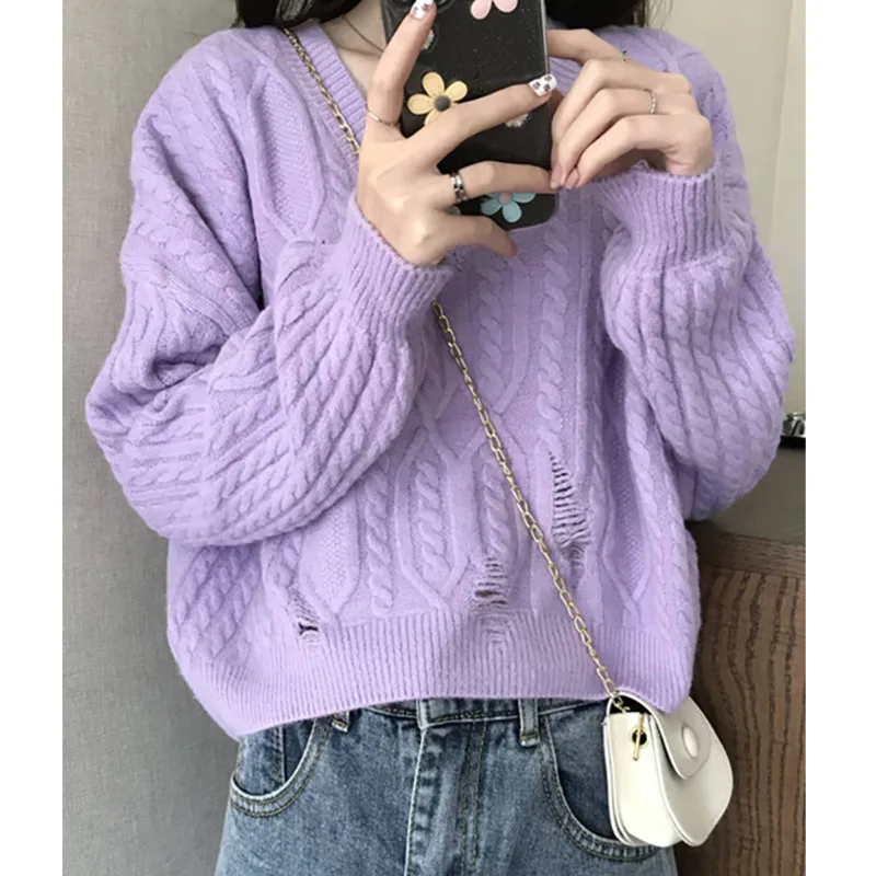 Белый свитер короткий женская Свободная верхняя одежда новинка 2021 Топ с длинным