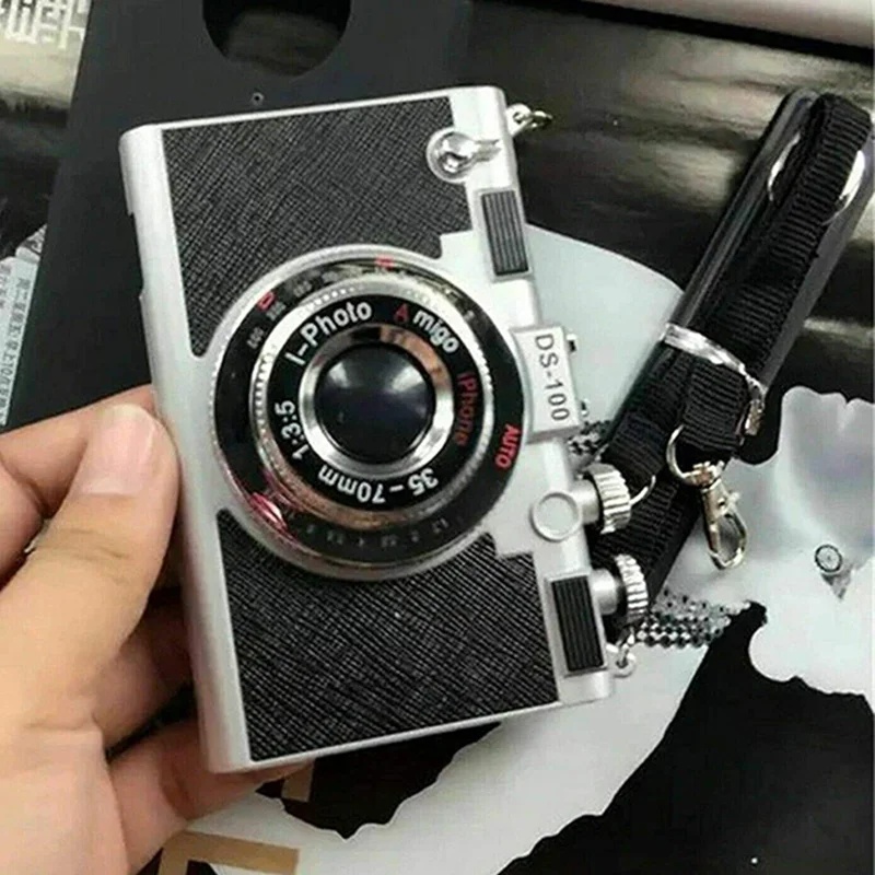 

Newly 3D Phone Case Vintage Camera Design Silicone Cover with Long Strap Rope