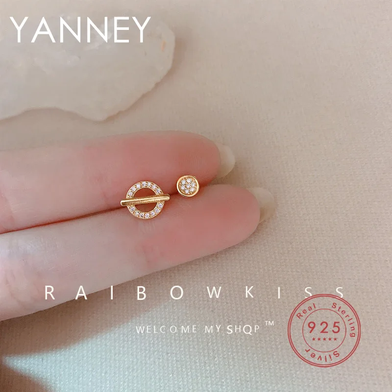

YANNEY Silver Color Asymmetric Circle Zircon Stud Earrings Women Girls Fashion Simple Party Jewelry Gift