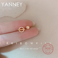 yanney silver color asymmetric circle zircon stud earrings women girls fashion simple party jewelry gift
