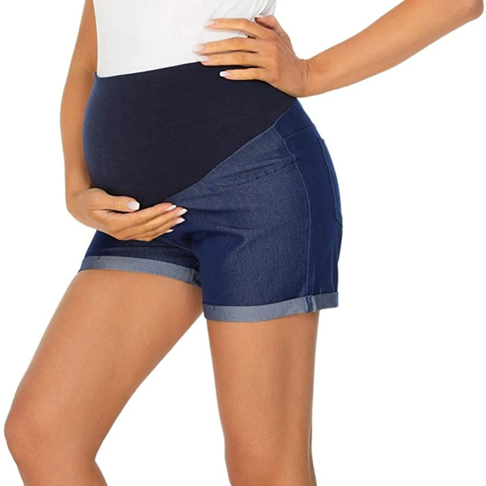 

Женские джинсовые шорты для беременных, Одежда для беременных, летние Однотонные эластичные мягкие шорты с завышенной талией, штаны для бер...