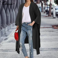 fashion kimono cardigan celmia women blouses casual loose solid beach cover up long sleeve long tops female cardigans