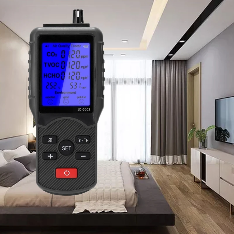 

LCD Temperature Humidity Multifunctional Air Quality Tester CO2 TVOC Meter