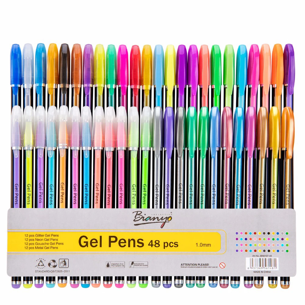 48pcs Gel Pen Set Refills Metallic Pastel Neon Glitter Sketch Drawing Color Pen School Stationery Marker for Kids Gifts images - 6