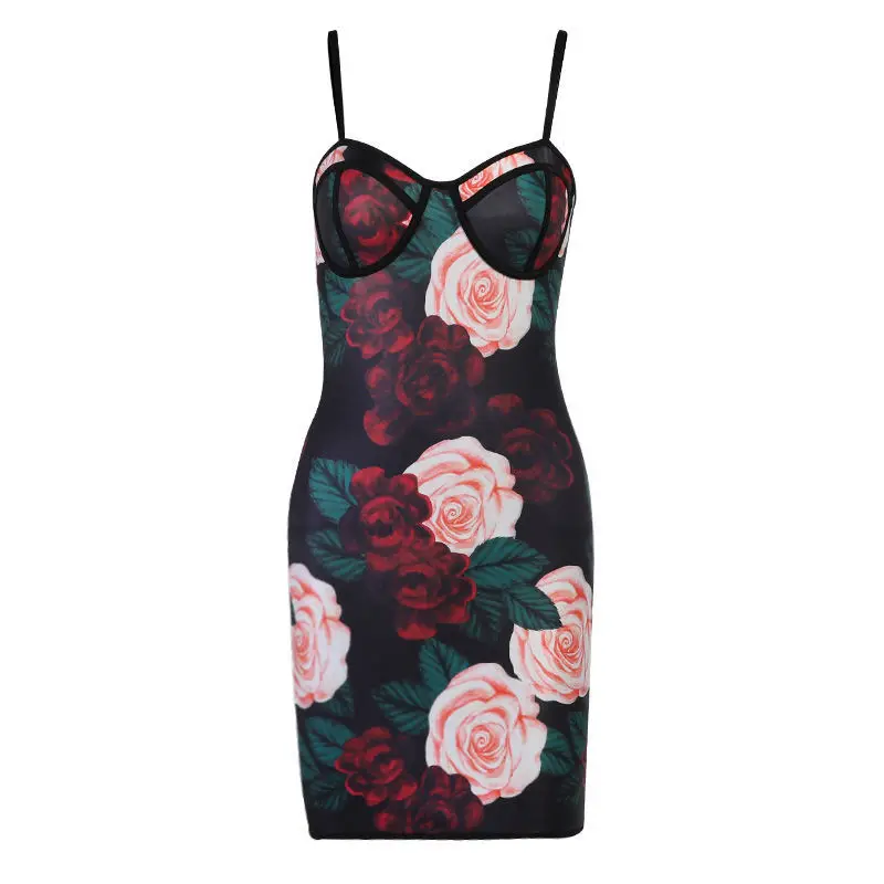

Rose Print chest strap dress for women 2021