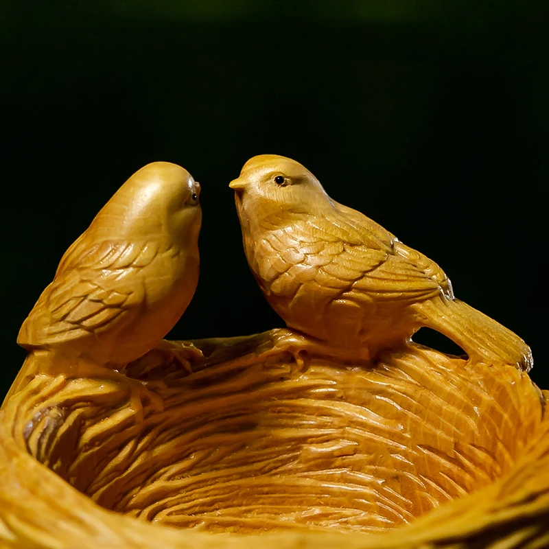 8 см Птичье гнездо с двумя птицами ручной работы резная деревянная статуя