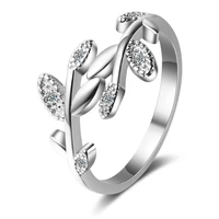 womens ring silver plated leaf opening cubic zirconia ring fashion charm engagement ring womens gift for girlfriend