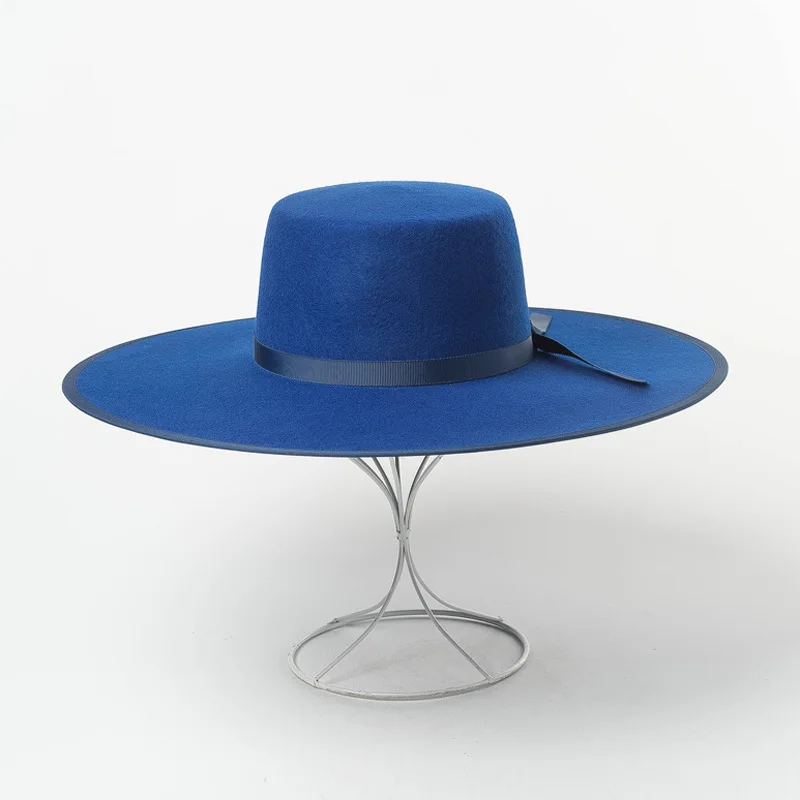 01909-HH8159B красивые синие полями зима осень шерсть твердая Шляпа Fedora мужчины женщины досуг Панама джазовая, шляпа