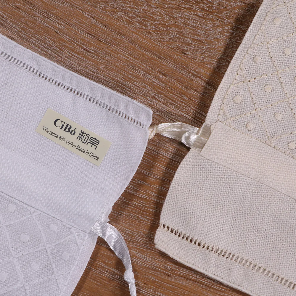 B021 : 1 шт. бежевый/белый рами хлопок ручная вышивка сумка для хранения подарочные