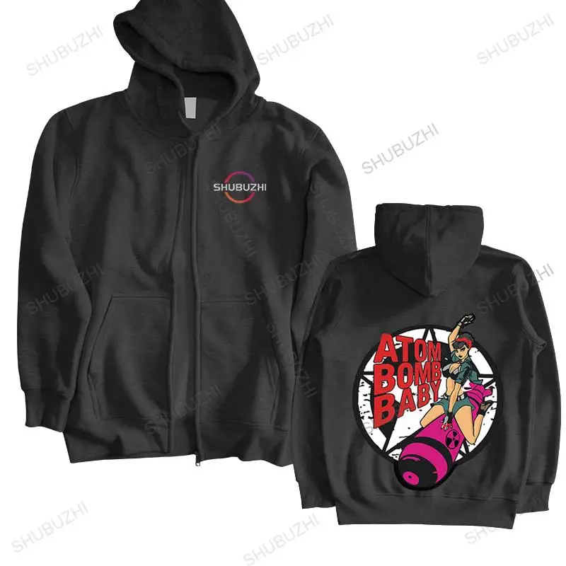 

Мужская хлопковая толстовка на молнии, черная винтажная толстовка с капюшоном, с принтом ATOM BOMB, осень