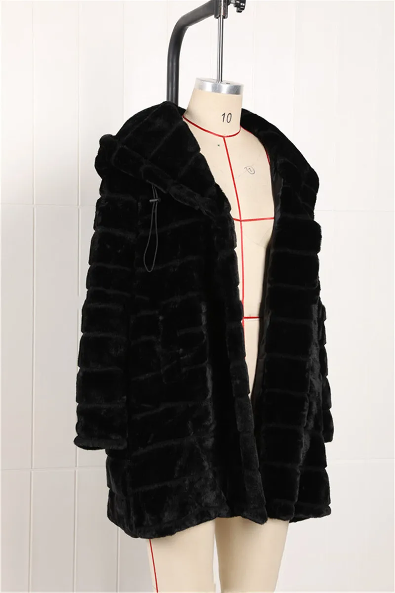 Winter Jacket High-end Imitation fur Coat Women Plush Fur Warm Jacket Female Imitation Mink Thick Long Hooded plus size 5XL Coat - Цвет: Черный