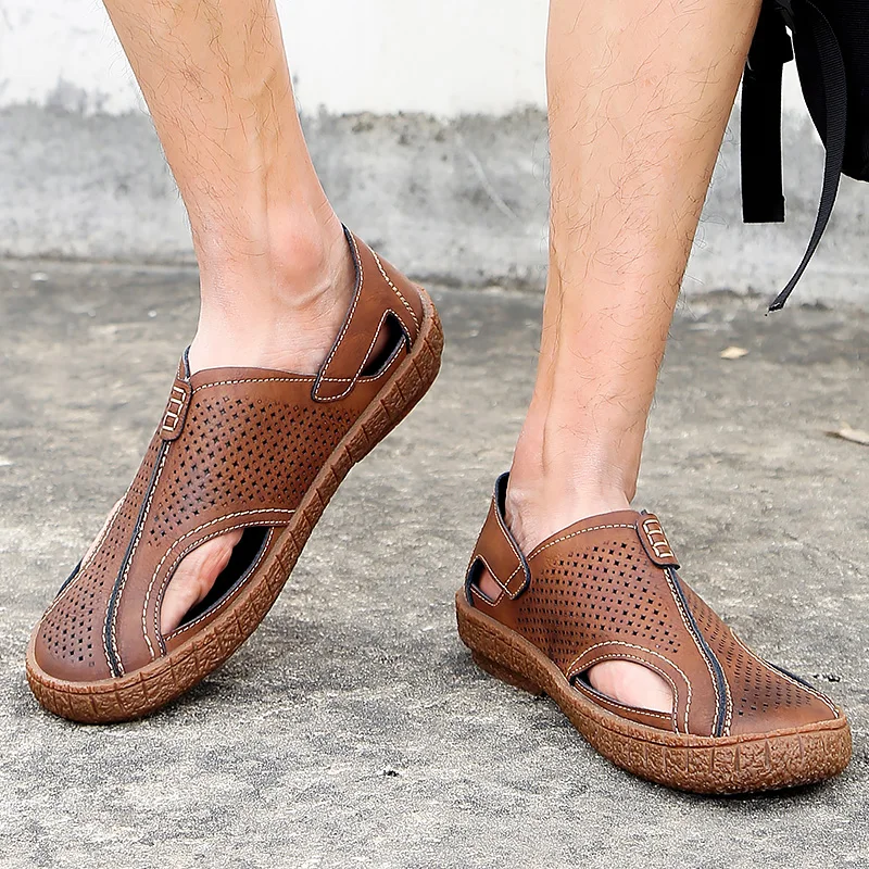 

Men Sandals genuine Leather Summer Beach Shoes Men's Sandal Shoes Male handmade Roman Comfortable Outdoor Sneakers big size 47