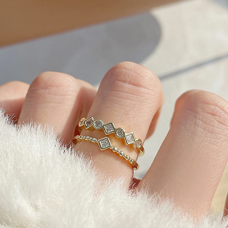 

Korean Trendy 14k Real Gold Jewelry Crown Double Layer Rings for Women Adjustable Open Design Micro Inlay AAA Shiny Zirconia Hot
