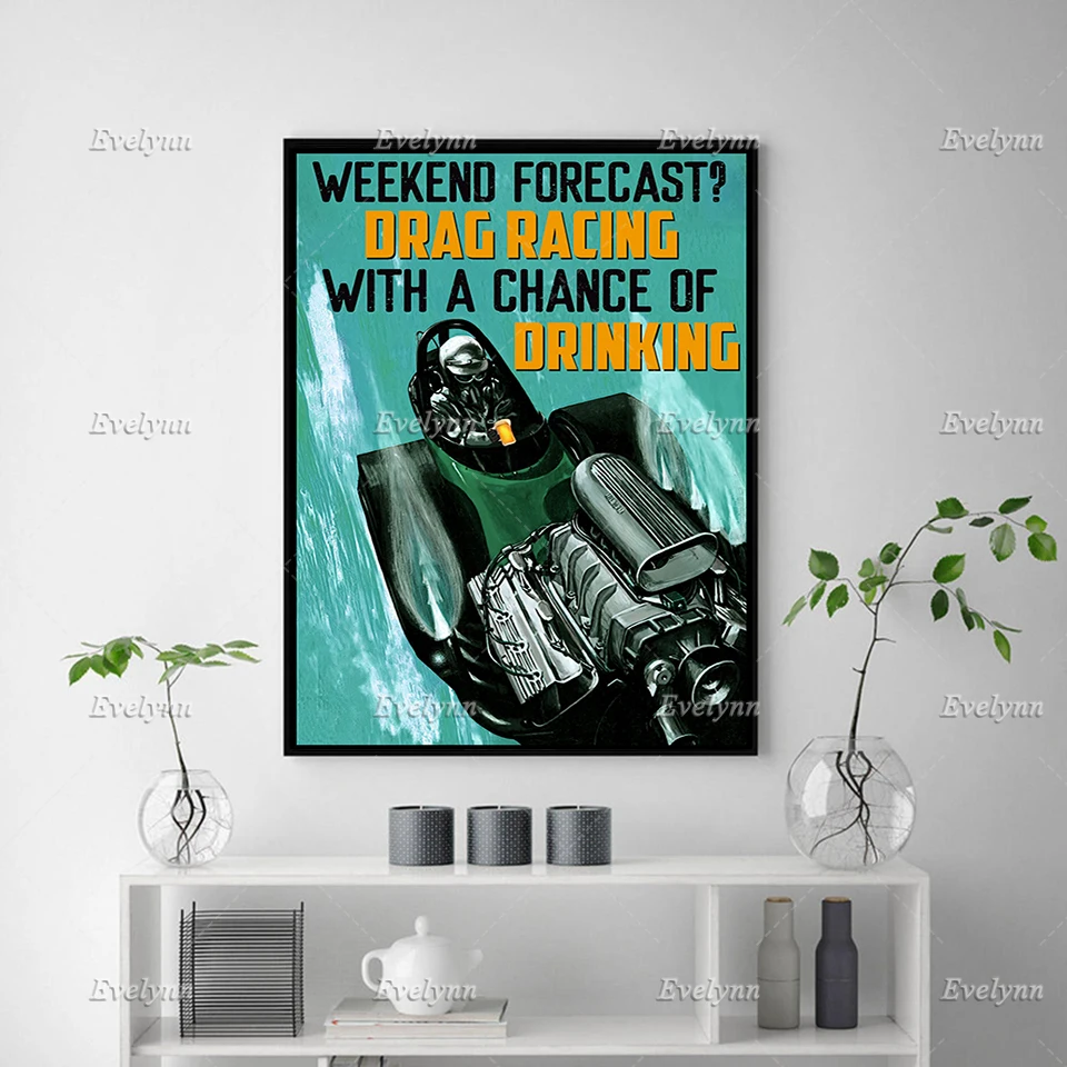 Перетащите гонки и питьевой постер любители пива настенное художественное