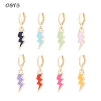 obyb new fashion lightning drop earrings for women cute colorful small hoop earrings simple design sweet girls jewelry gifts
