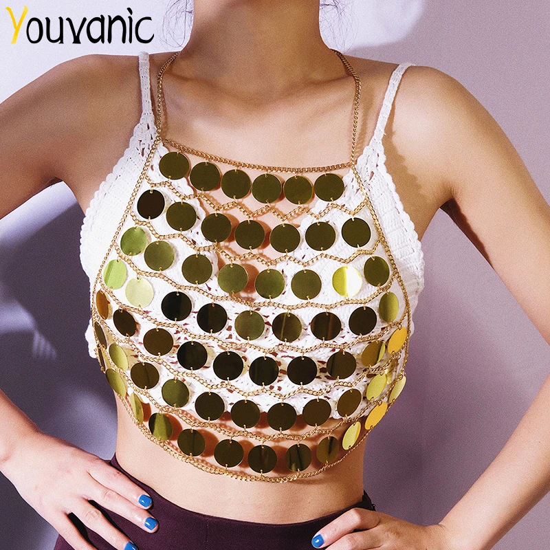 Youvanic сексуальный сетчатый бюстгальтер с золотыми блестками цепочка на грудь