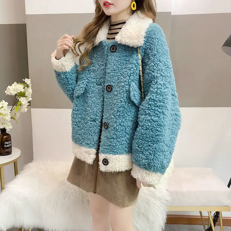 

New Coat Women's faux fur one-piece granular sheep fleece loose coat women