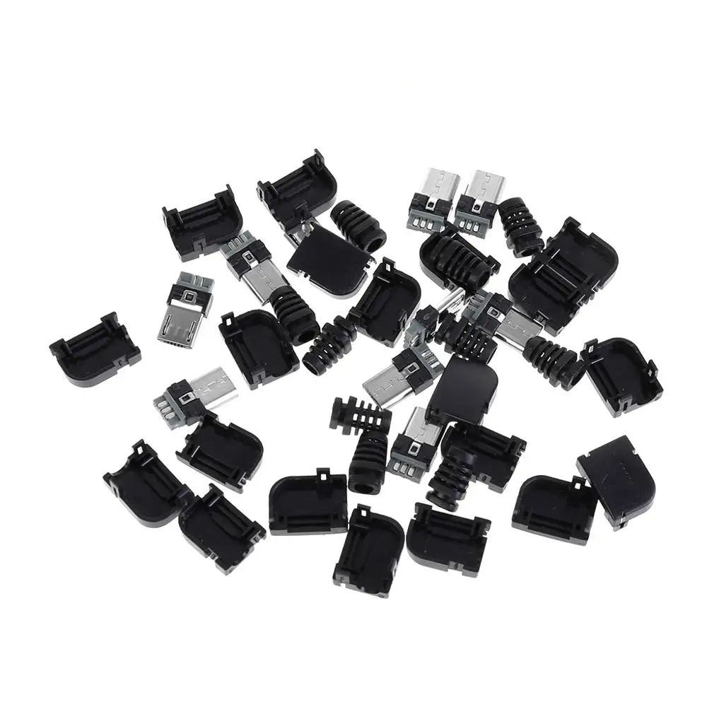 10 Sets5 Pin Right Angle Micro USB Connector Male Plug Kit with Black Cover Solder Jack | Обустройство дома