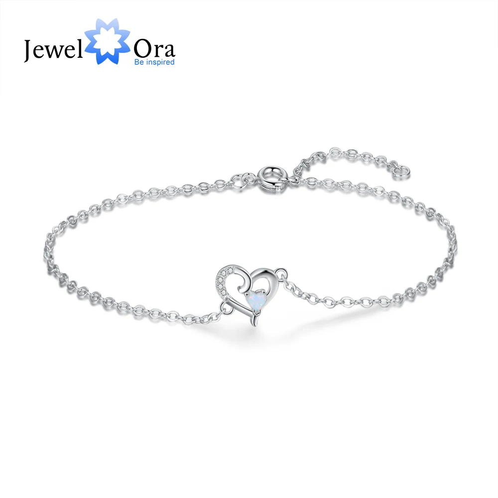 Модные серебряные браслеты и браслеты JewelOra с искусственным сердцем и опалом 3 мм романтичный регулируемый браслет для женщин подарок для нее