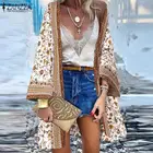 Женская богемная летняя блузка ZANZEA с длинным рукавом и открытым спереди, модная Пляжная накидка, кимоно, топы, длинный кардиган с цветочным принтом