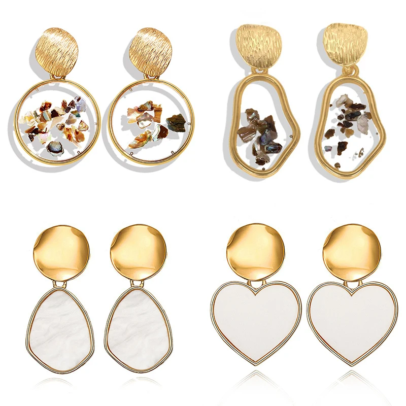 

Creative Vintage Seashell Earrings Irregular Square Transparent Resin Drop Earrings Korea Handmade Female Tortoise Jewelry