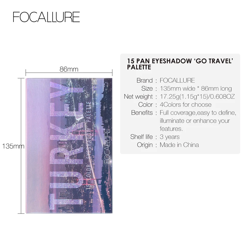 FOCALLURE, блестящие тени для век, палитра, профессиональная пигментированная пудра, мерцающие тени для век, палитра, новая, GO, для путешествий, палитра
