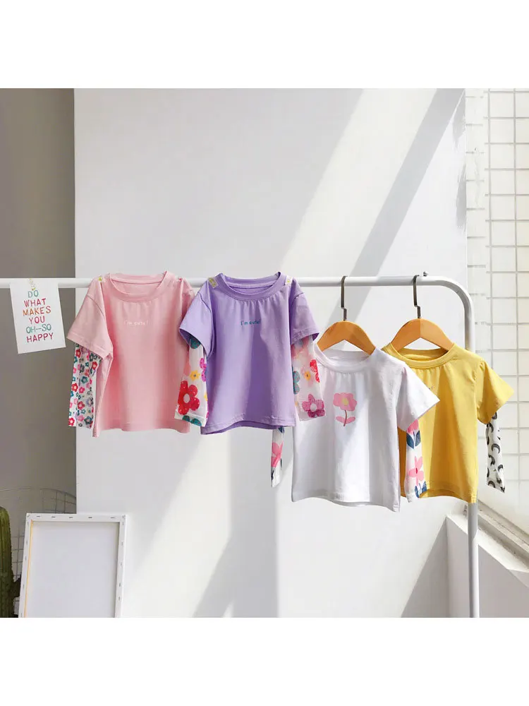 

Новинка весна-осень 2020, Милая футболка для маленьких девочек, футболка с длинным рукавом и имитацией двух предметов для девочек, футболка с ...