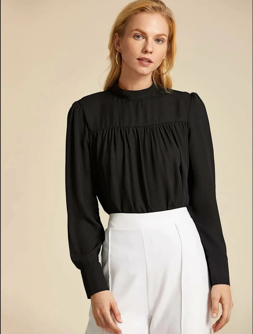 

Linglewei New Spring and Summer Women's Shirt Small collar Palace sleeve Long sleeves Chiffon shirt