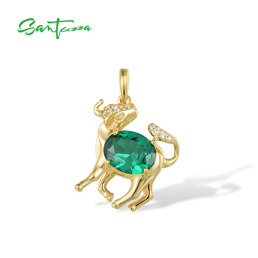

SANTUZZA Pure 925 Sterling Silver Pendant For Women Green Spinel Taurus Zodiac Bull Twelve Constellation Charm Gift Fine Jewelry