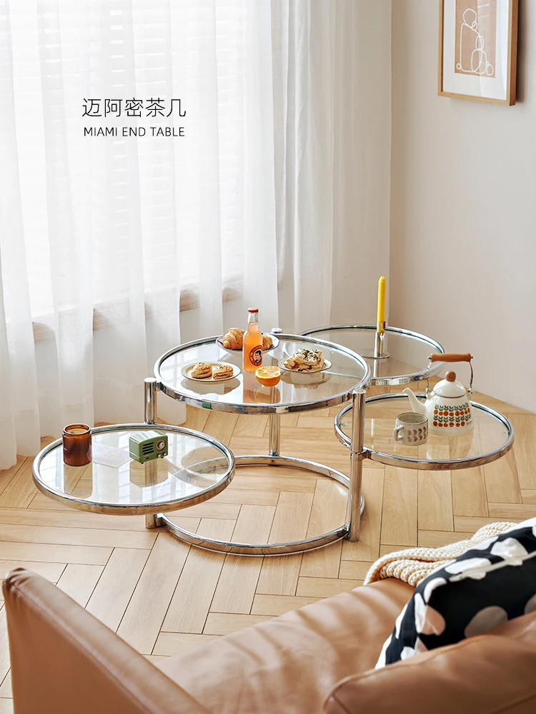 

Nordic Tiny House Sofa Side Table Toughened Glass Rotating Tatami Table Folding Storage Small Table Coffee Table Living Room