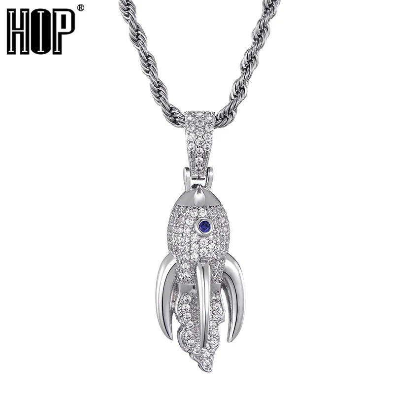 

HIP Hop Gold Color Bling Full AAA+ Cubic Zirconia Iced Out Rocket Pendants & Necklaces for Men Jewelry