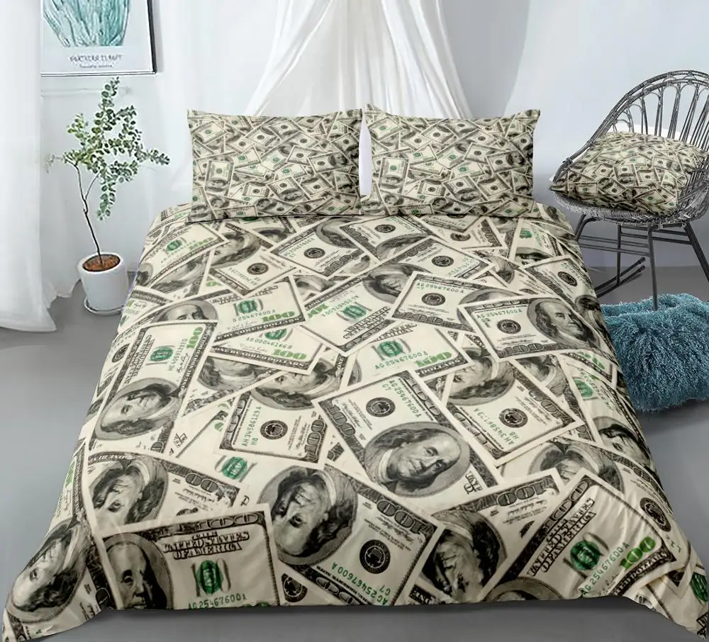 

Комплект постельного белья с изображением доллара, пододеяльник, современное постельное белье с изображением долларов, забавный крутой домашний текстиль для мальчиков и подростков, цифровая печать