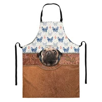 funny animal pug dog 3d printing apron for women men baking accessories antifouling anti greasy waterproof home cleaning tools