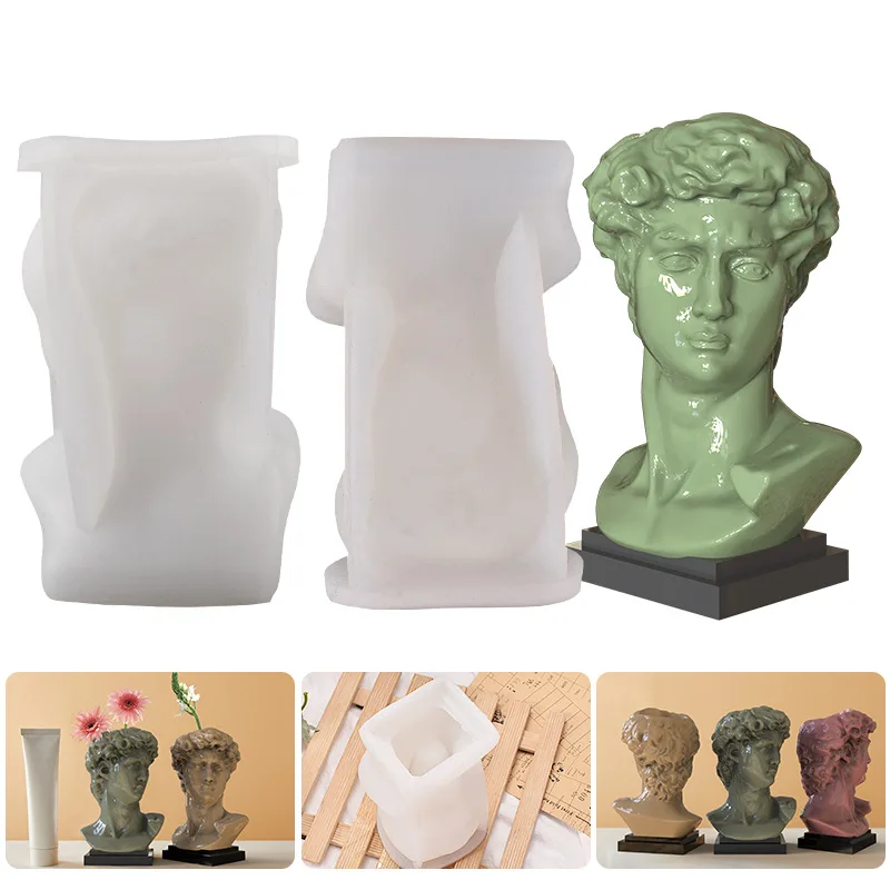 

New Resin Silicone Mold David Head Vase DIY Crafts Silicone Molds Pot Gypsum Mold Pen Holder Flowerpot Mould Vase Molds