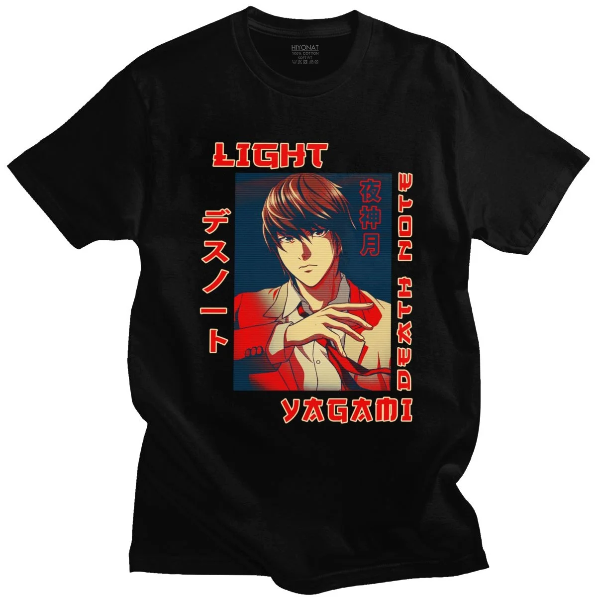 Stylish Mens Light Yagami Death Note T-Shirts Short Sleeves Cotton Tshirt Graphic T-shirt Manga Anime Tee Tops Apparel Merch
